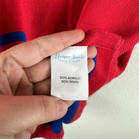 Draper James Red Blue Wool Blend Poncho Cape One Size - Picture 6 of 7